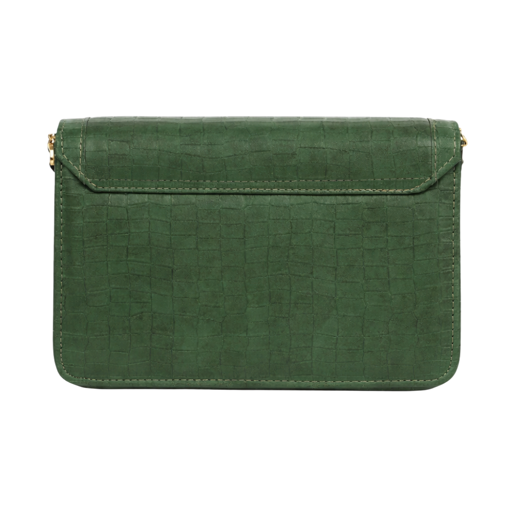 Green Textured Rexine Handbag with Chain Strap