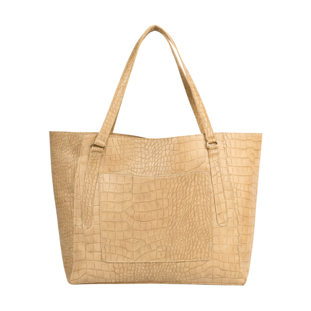 Beige Textured Tote Bag