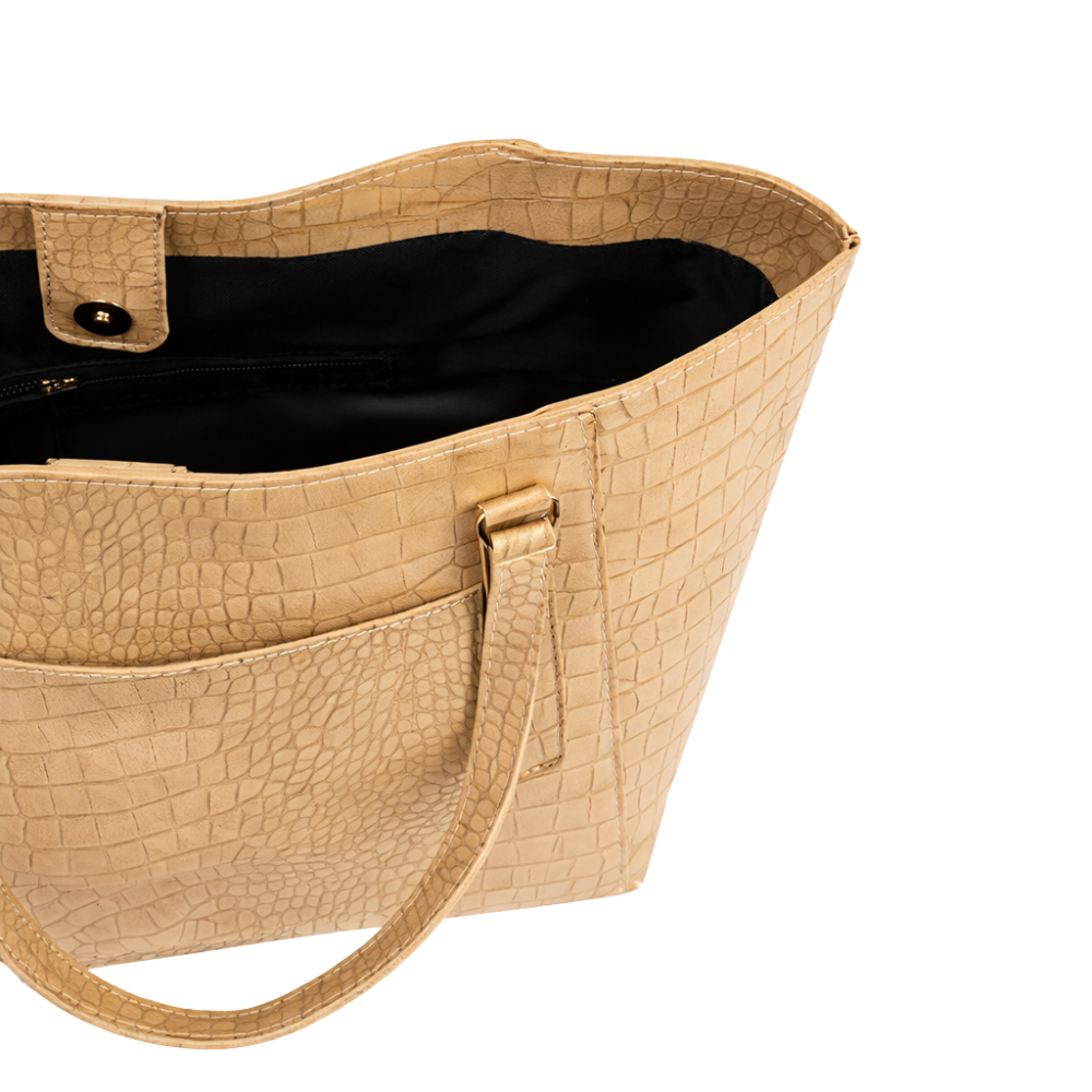 Beige Textured Tote Bag