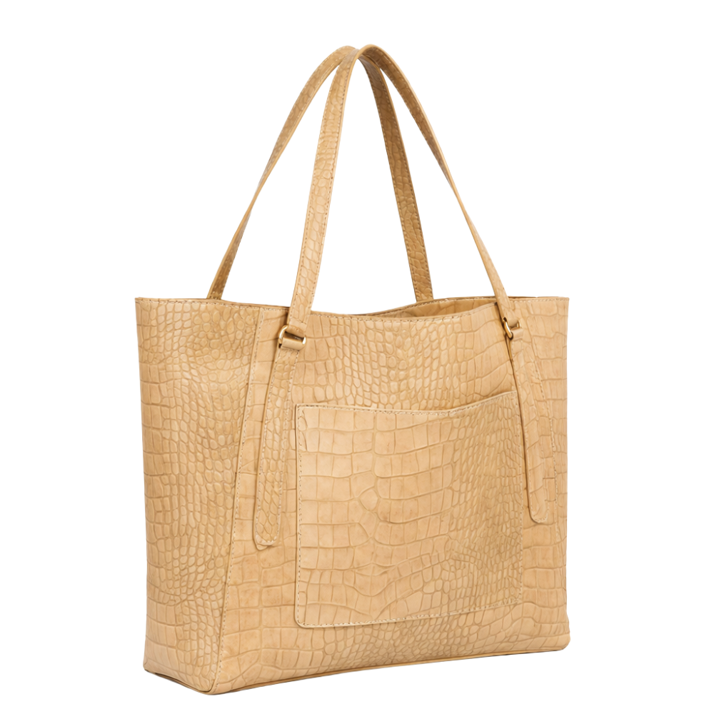 Beige Textured Tote Bag