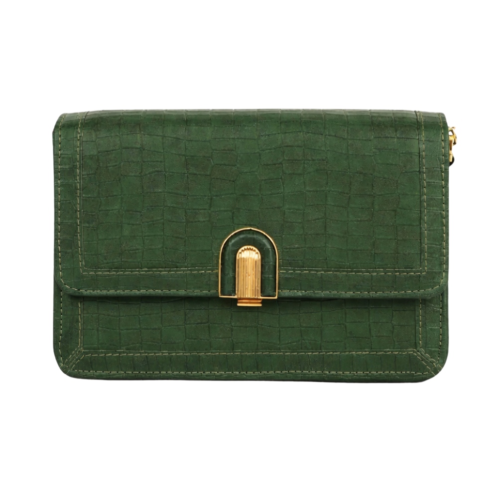 Green Textured Rexine Handbag with Chain Strap