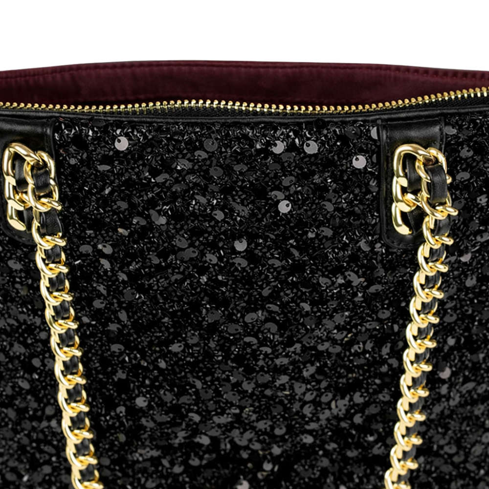 Sequin Tote Bag with Zip Fastening in Black