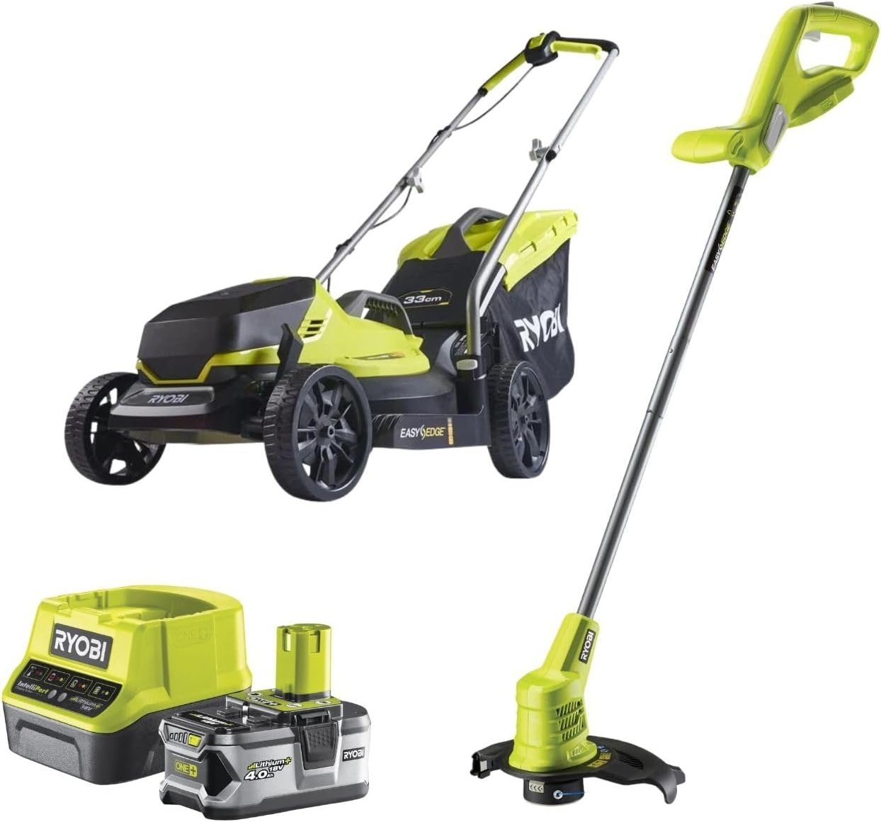 61t5PfrOF2L._AC_SL1500.jpg Ryobi 18V ONE+ Cordless 33cm Lawn Mower and 23cm Grass Trimmer Set - Image 1