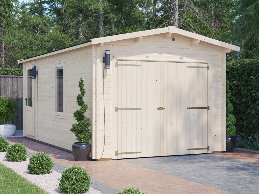 E10-Deore-3055-Exterior-Closed.jpg Dunster House Wooden Garage W3m x D5.5m Log Garage Workshop - Image 1