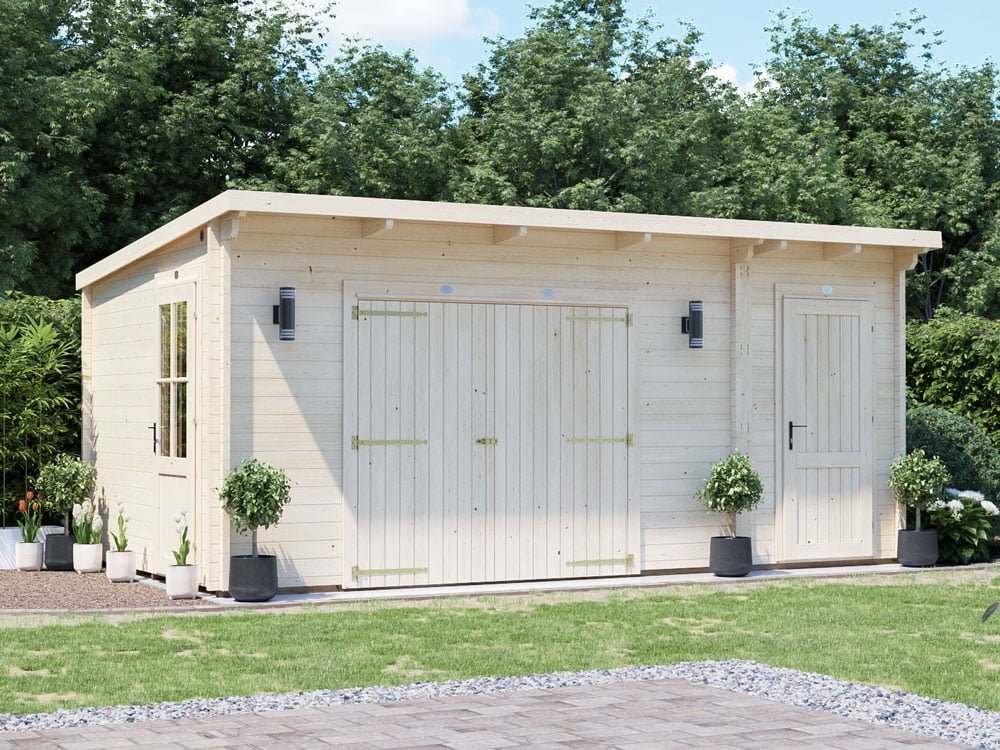E10-EvilRob-5530-Exterior-Closed.jpg Garden Workshop Log Cabin With Side Shed Storage For Tools - Image 1