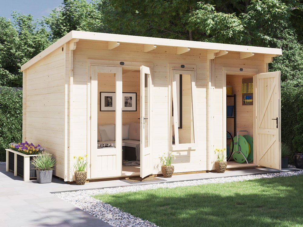 EvilAmy-45-x-3-Multi-Room-Log-Cabin-open_xl.jpg Log Cabin With Workshop Side Shed - Image 1
