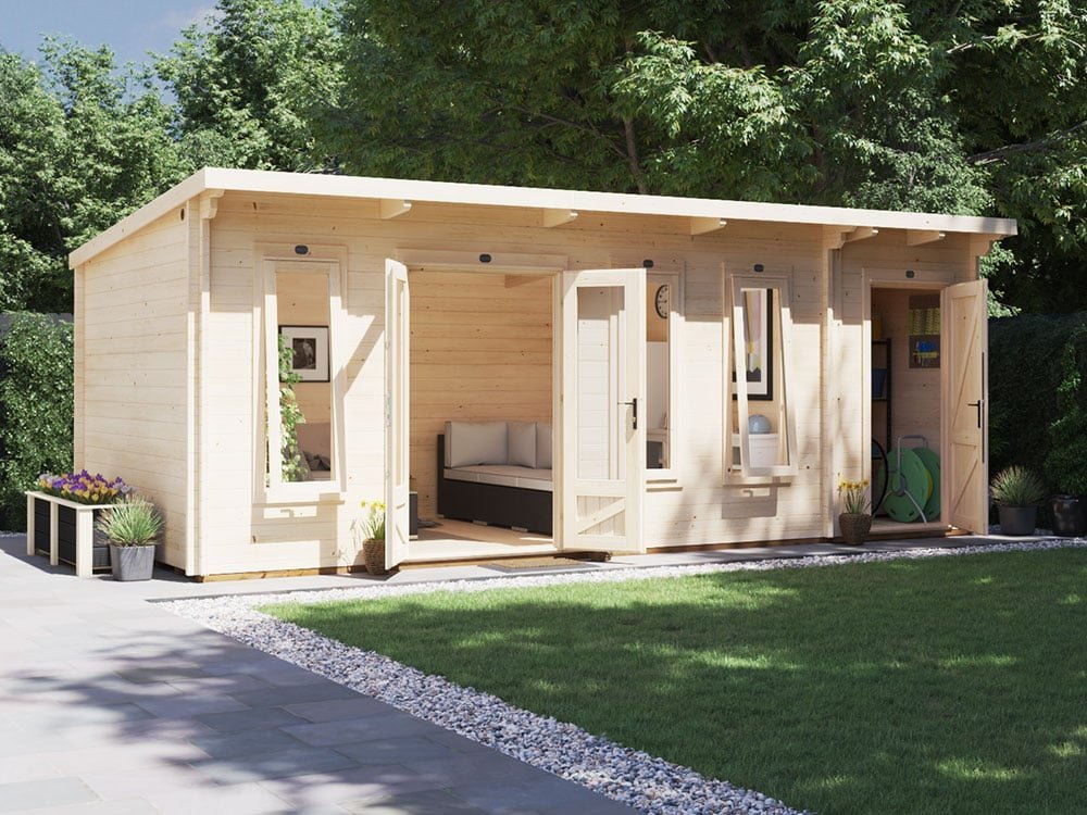 EvilAmy-65-x-3-Multi-Room-Log-Cabin-open_xl-1.jpg Log Cabin With Side Shed Storage W6.5m x D3m - Image 1