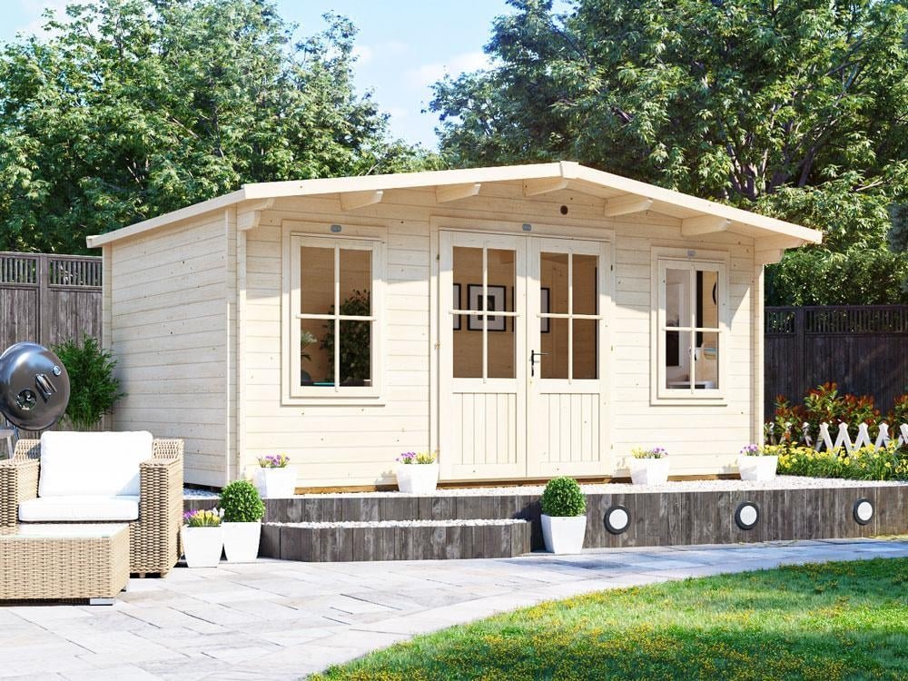 Severn-Log-Cabin-5030-Exterior-Closed_xl.jpg Dunster House W5m x D3m Garden Log Cabin 45mm Wall Thickness - Image 1