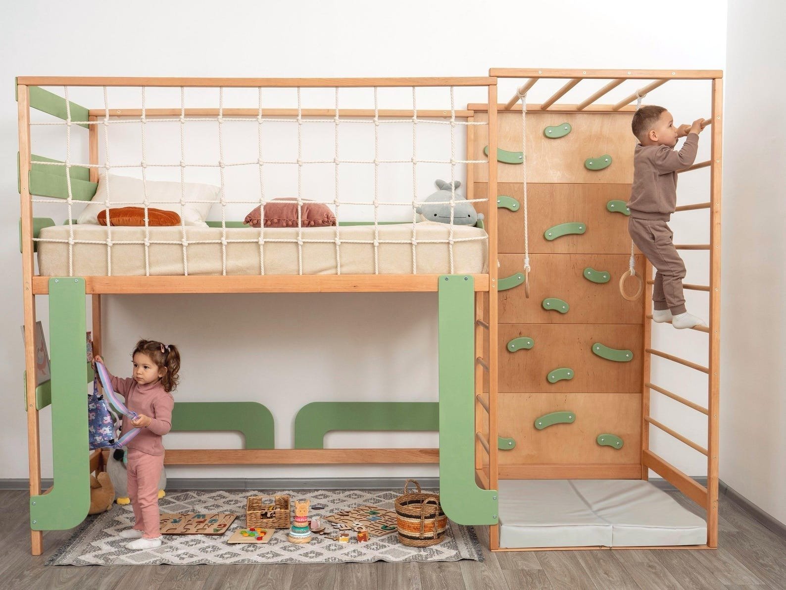 il_1588xN.7160715608_krqu.jpg Bunk Bed, Montessori Bed for Twins, Toddler Bed, Twin Bed, Bunk Beds for Kids, Montessori Furniture, Bed Frame, Nursery Decor, Toddler Gym - Image 1