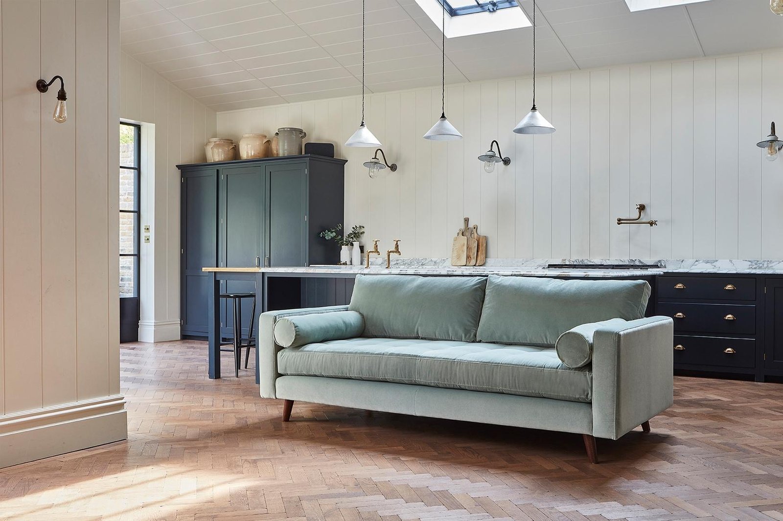 shoreditch_fabric_018gallery.jpg Velvet 3 Seater Sofa Modern Style Custom Sofa Velvet - Image 1
